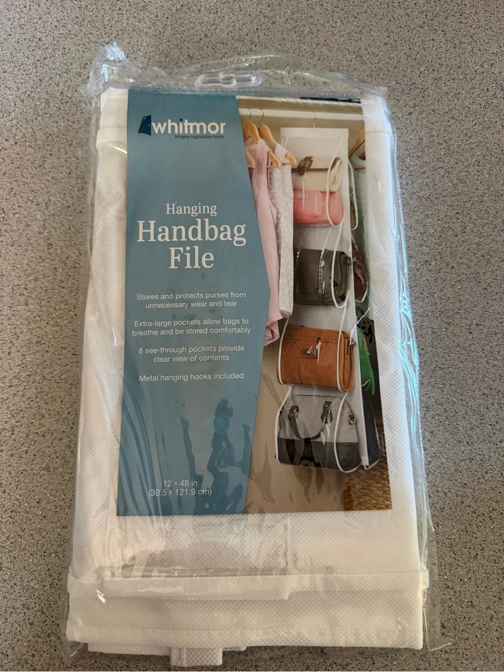 New Hanging Handbag File Storage Closet Organization 12" x 48" Clear Protective